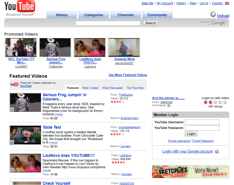 YouTube homepage (2007)